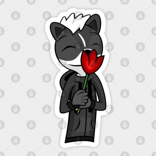 Melville the Rose-Sniffing Skunk Sticker by MOULE